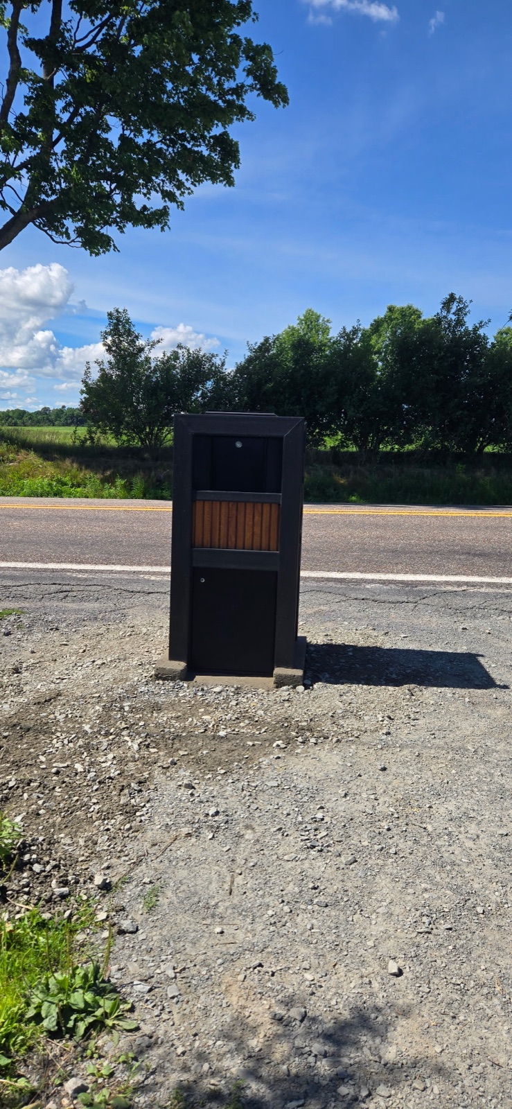 A custom community mailbox and post shown as an approved design mockup